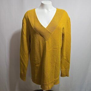 Anthropologie V-Neck Sweater Womens Size S Mustard Yellow Rayon Long Sleeve